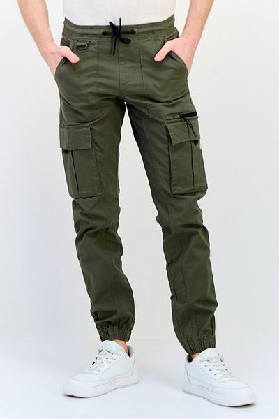CELIO Men Regular Fit Plain Jogger Pants, Dark Olive