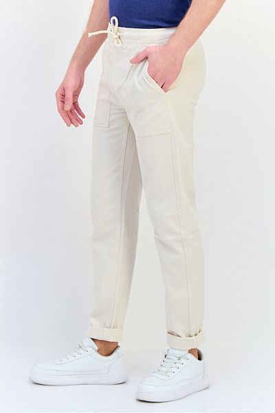 CELIO Men Regular Fit Textured Straight Leg Pants, Off White