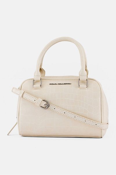 French Connection Women Nora Croco Top Handle Satchel Bag, Cream