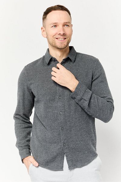 CELIO Men Regular Fit Textured Long Sleeves Casual Shirt, Grey