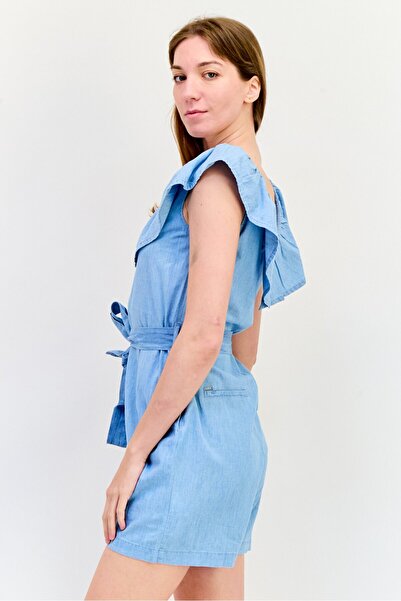 Salsa Women Peterpan Collar Cap Sleeves Solid Playsuit, Light Blue