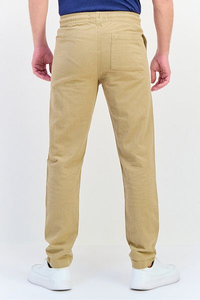 CELIO Men Regular Fit Textured Straight Leg Pants, Beige