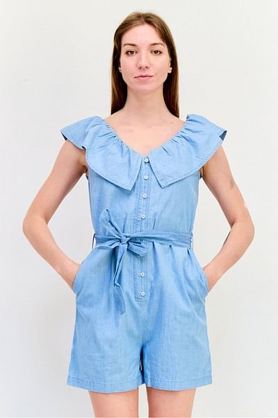 Salsa Women Peterpan Collar Cap Sleeves Solid Playsuit, Light Blue