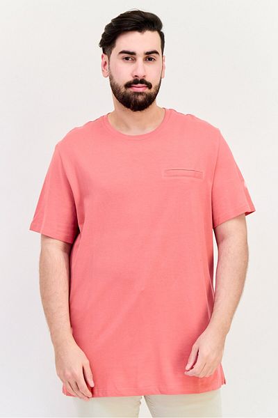 CELIO Men Crew Neck Short Sleeve Solid T Shirt, Rose Pink