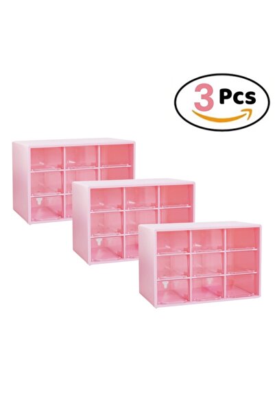 Choice منظم أدراج وردي مكون من 3 قطع و9 شبكات، درج صغير شفاف مقسم، مكتب طالب ...