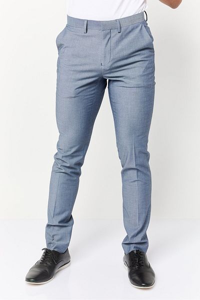 CELIO Men Slim Fit Plain Dress Pants, Light Blue