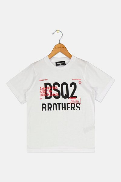 DSquared2 تي شيرت بأكمام قصيرة وشعار العلامة التجارية للأولاد الصغار، أبيض
