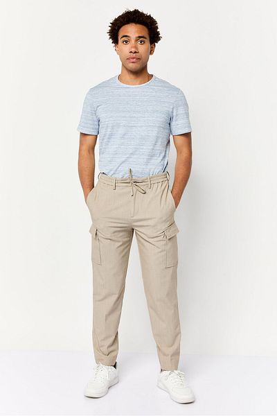 CELIO Men Regular Fit Plain Cargo Pants, Beige