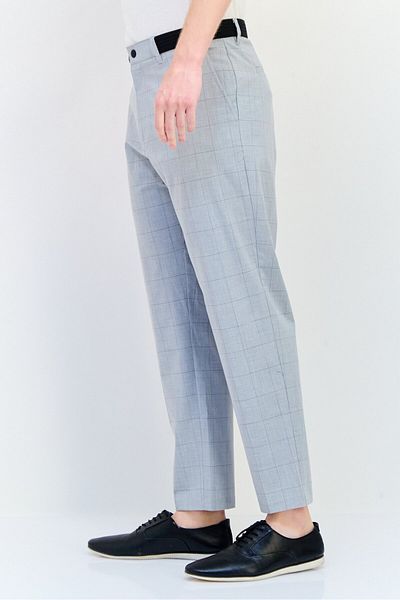 CELIO Men Stretch Fit Checkered Stretchable Dress Pants, Grey