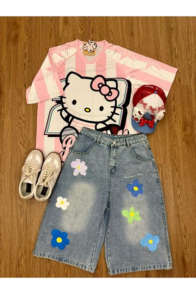 Touz Moda Γατούλα χαριτωμένο τζέρσεϊ oversize φόρμα