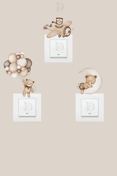 KT Decor Set of 3 Soft Color Teddy Bear Children's Room Socket Stickers
