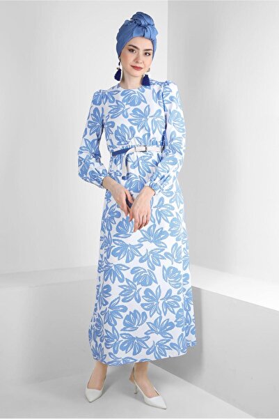 Alvina ÇİÇEK DESENLİ BELİ LASTİKLİ KEMERLİ ELBİSE 43822