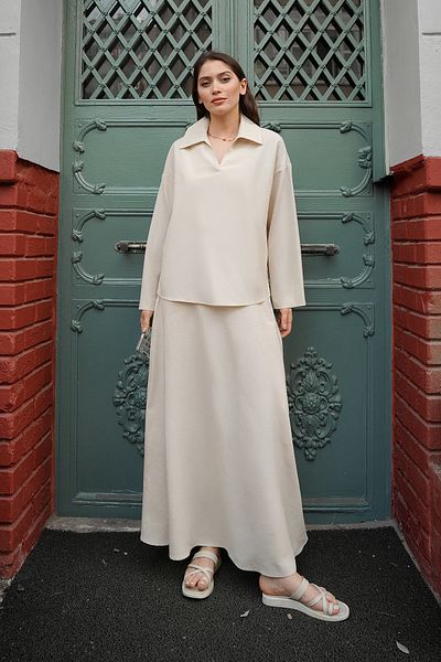 Molly Nelly Women's Linen Skirt Blouse Slim Summer Suit
