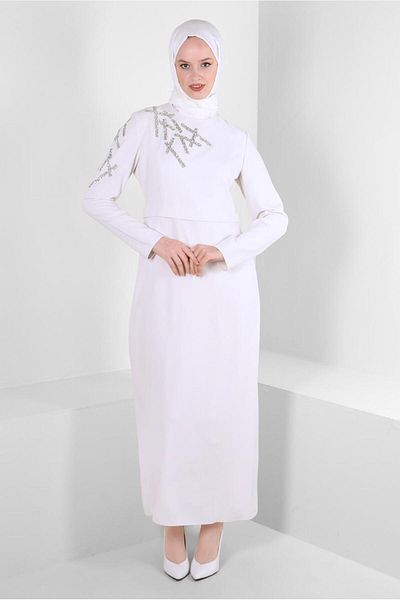 Alvina STONE EMBROIDERED STRAIGHT CUT DRESS 43520