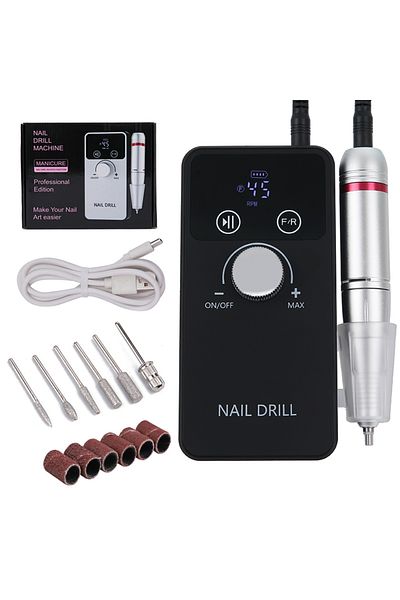Choice 45000RPM-Black New 45000RPM Professional Electric Nail Drill Machine Rechargeable Nail File Nails Ac