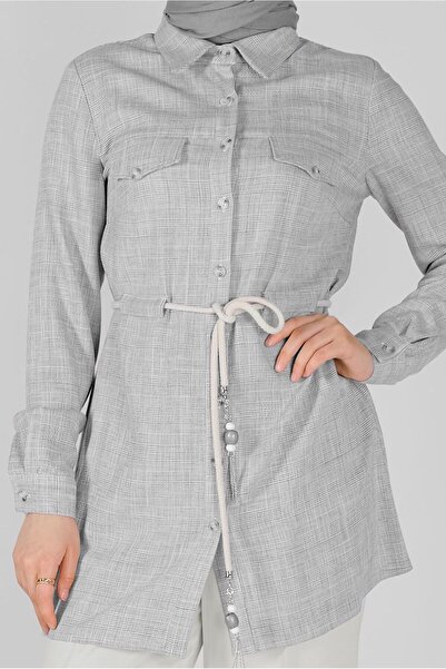 Alvina 41628 Model Buttoned Checkered Tunic