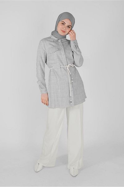 Alvina 41628 Model Buttoned Checkered Tunic