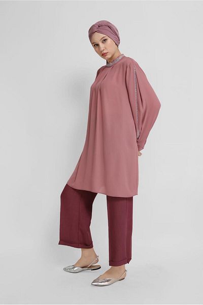 Alvina Stone Printed Tunic with Collar and Arms 41741
