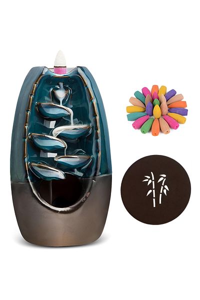 Velixo Cone Holder With Warm Ice Waterfall Effect, Aromatherapy, 5 Levels, 55 Colored Cones Included