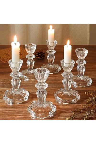 Other Transparent Glass Candle Holder For Tapered Candles (SET OF 2)