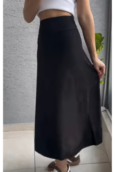 MODA تنورة نسائية من القماش المشروط على شكل حرف A بخصر مطاطي