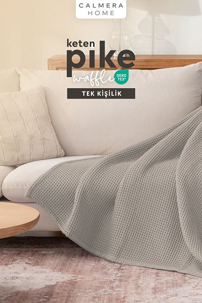Calmera Linen Single Waffle Pike |   Bed & Sofa Cover - Shawl |   Premium Cotton - Summer |   Beige