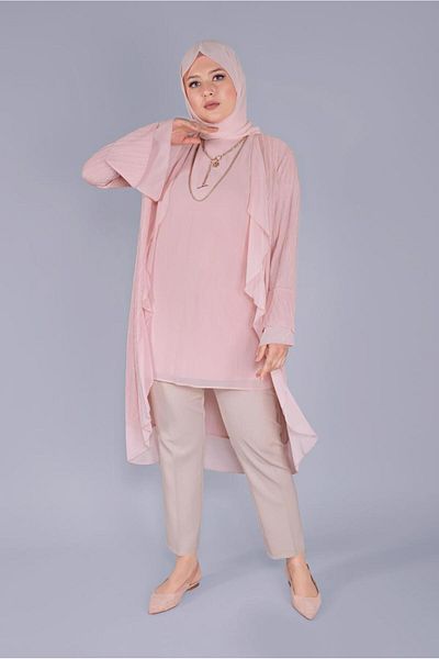 Alvina Flyscreen Chiffon Detail Silvery Double Tunic 40889