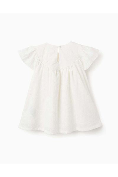 Ziddy Dress with Broderie Anglaise and Ruffles for Baby Girls, White
