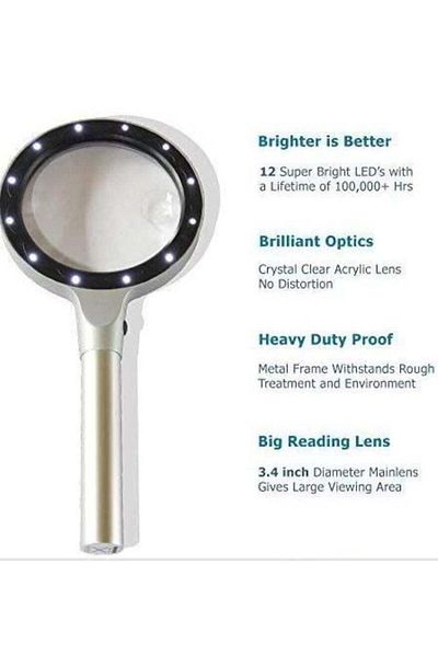 Generic Magnifying Handheld Silver Magnifying Glass, 30X Magnification, With LED Lights