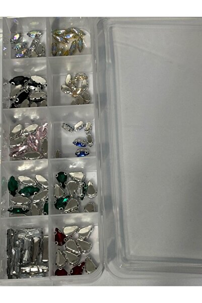 BEİLYS COSMETİCS & ACCESSORY Karışık Şekilli Renkli Cam Dikme Kasalı Taş Seti...