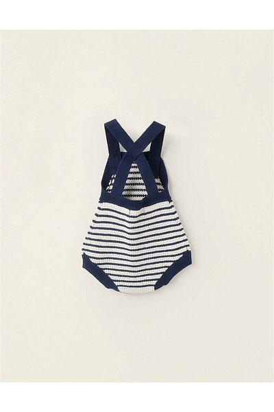 Ziddy Striped Knit Jumpsuit for Newborns, White/Navy Blue