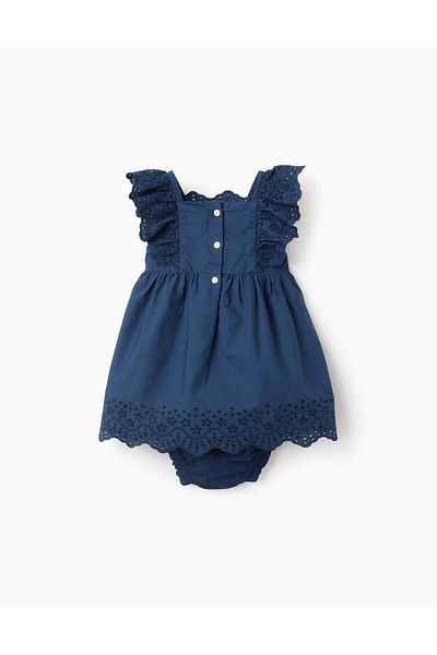 Ziddy Dress + Bloomers with Broderie Anglaise for Baby Girls, Blue