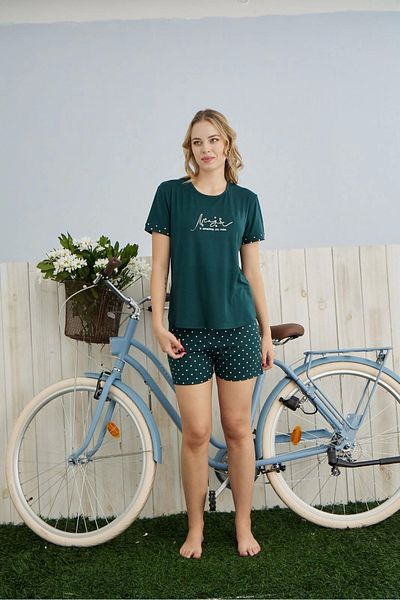 Pijamoni Women's Milan Fabric Emerald Green Pajama Set with Shorts - 7615
