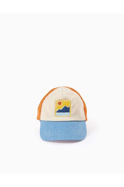 Ziddy Dual-fabric Beanie for Baby Boys 'Island', Orange/Beige/Blue