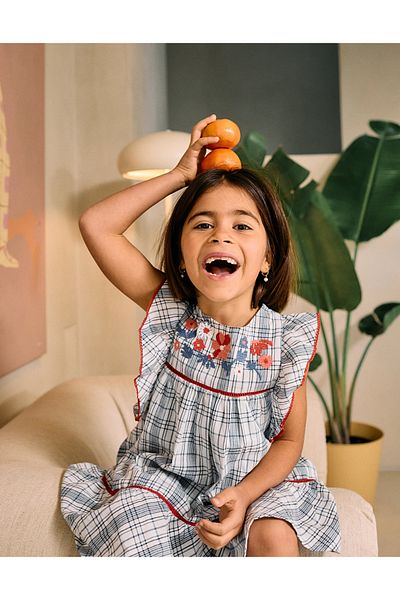Ziddy Checkered Dress with Embroidery and Ruffles for Girls 'You&Me', Multicolour