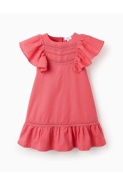 Ziddy Cotton and Linen Dress with Crochet for Girls 'You&Me', Red