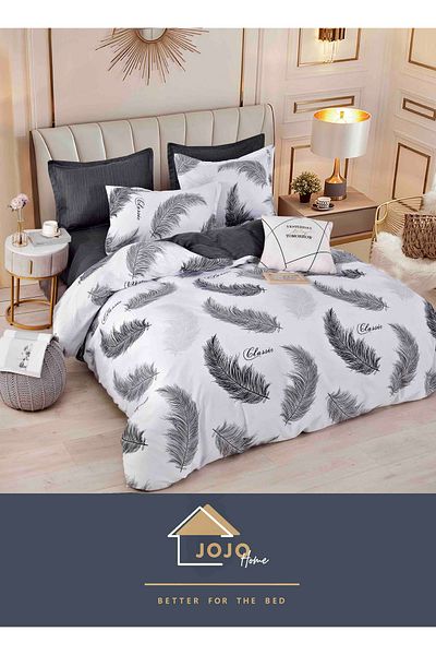 JOJO Elegant 6-piece Linen Set with Elastic in Fine Cotton, Bed Sheet 180x200cm, 2-Person Bed
