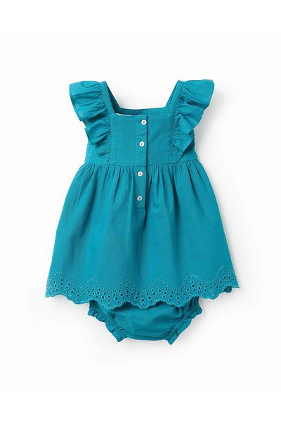 Ziddy Dress + Bloomers with Broderie Anglaise Baby Girls 'B&S', Turquoise