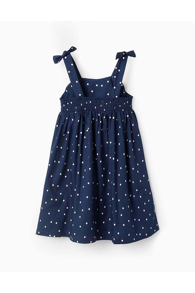 Ziddy Polka Dot Poplin Dress for Girls, Dark Blue