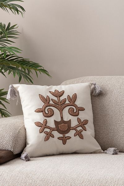 EVOTTO HOME COLLECTİON Comfort Punch Pattern Throw Pillow Cover Square Decorative Bohemian Embroidered Sofa Pillowcase Poncho 45X45