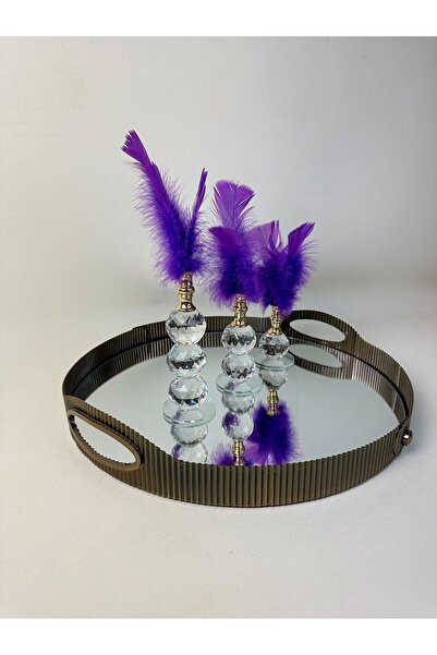 Genel Markalar Eskitme Kaplamalı Aynalı Yuvarlak Dekoratif Tepsi, şık ve zari...