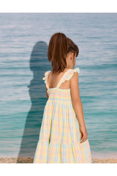 Ziddy Dress with Checkered Pattern and Ruffles for Girls 'B&S', Multicolour
