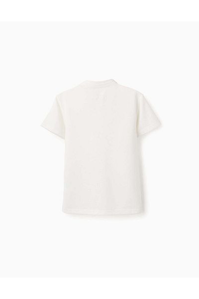 Ziddy Cotton Polo Shirt with Mao Collar for Boys, White