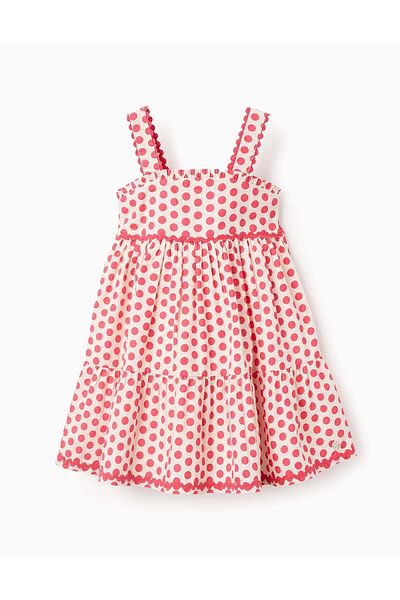 Ziddy Polka Dot Strappy Dress for Baby Girls, White/Red