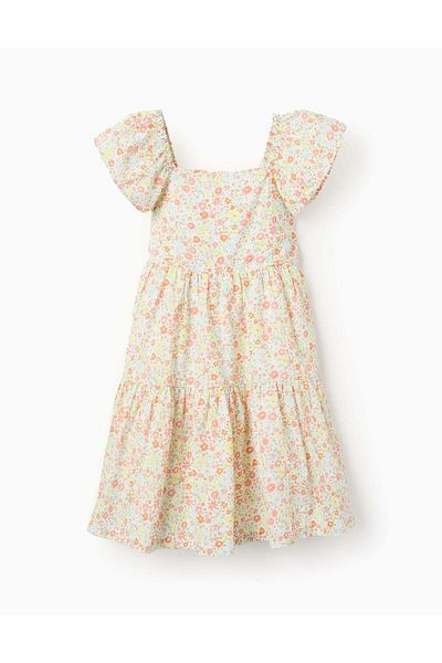 Ziddy Floral Cotton Dress for Girls, Multicoloured