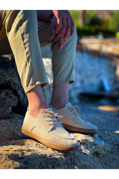 BOA Kb X5 Beige Suede Lace-Up Casual Men's Shoes