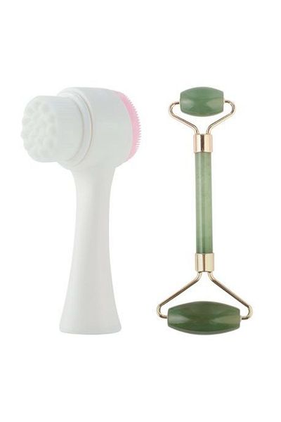 ABYZ Beauty Set Facial Massage, Cleansing Brush And Massage Stone White/pink