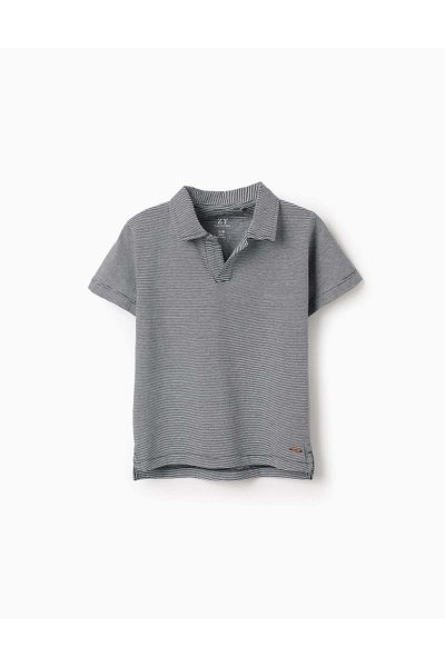 Ziddy Striped T-shirt with V-neck for Boys, Dark Blue/White
