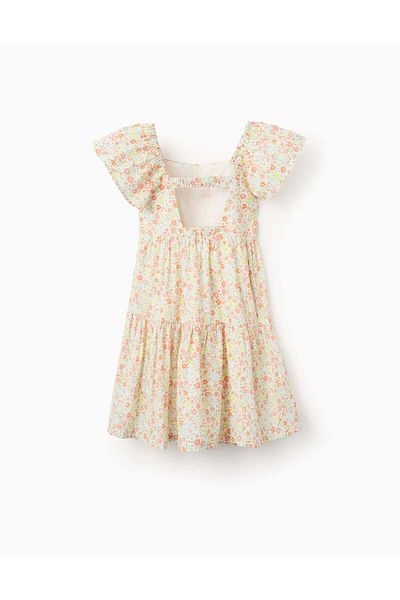 Ziddy Floral Cotton Dress for Girls, Multicoloured