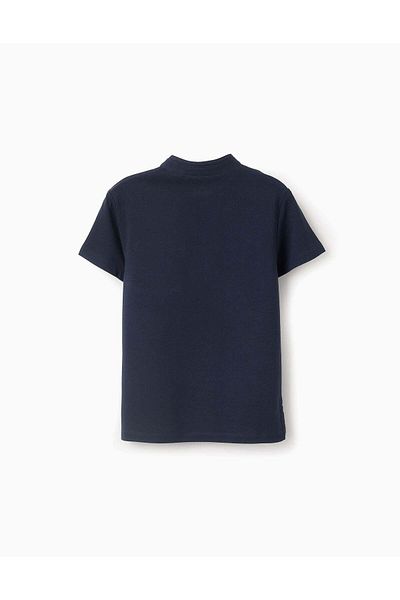 Ziddy Cotton Polo Shirt with Mao Collar for Boys, Dark Blue